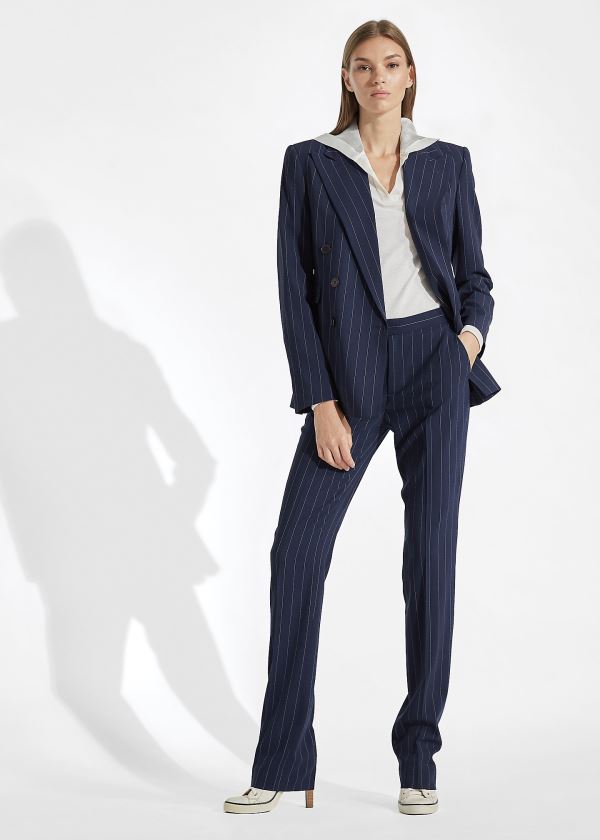 Spodnie Ralph Lauren Seth Striped Wool Pant Damskie Granatowe Kremowe | IWMV6993