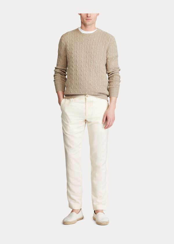 Spodnie Ralph Lauren Slim Fit Linen-Blend Pant Męskie Kremowe | ESQW7072