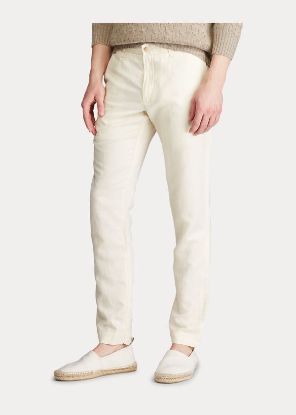 Spodnie Ralph Lauren Slim Fit Linen-Blend Pant Męskie Kremowe | ESQW7072