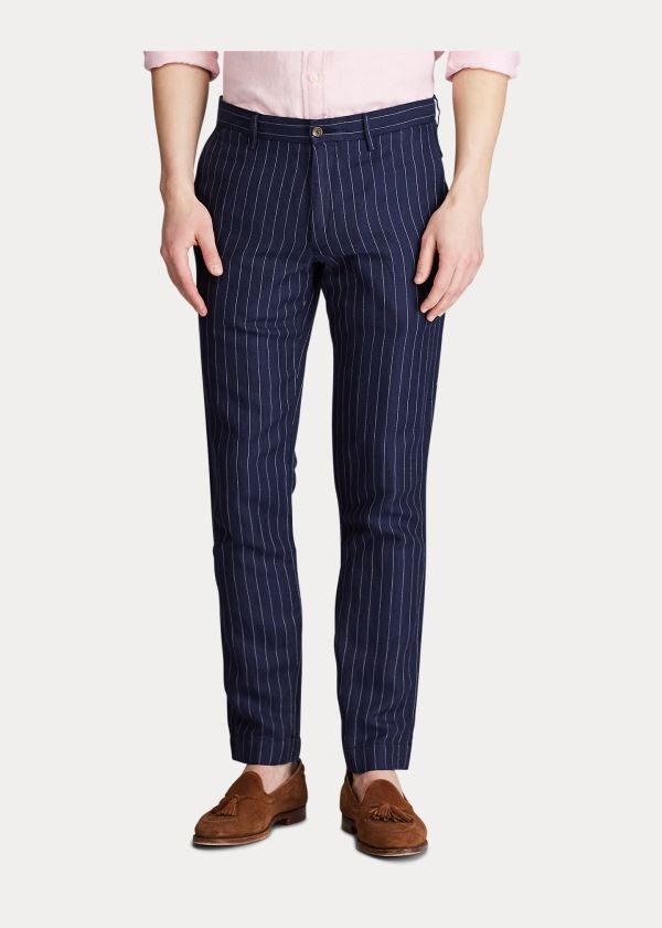 Spodnie Ralph Lauren Slim Fit Pinstripe Pant Męskie Czarne | UBRY6147