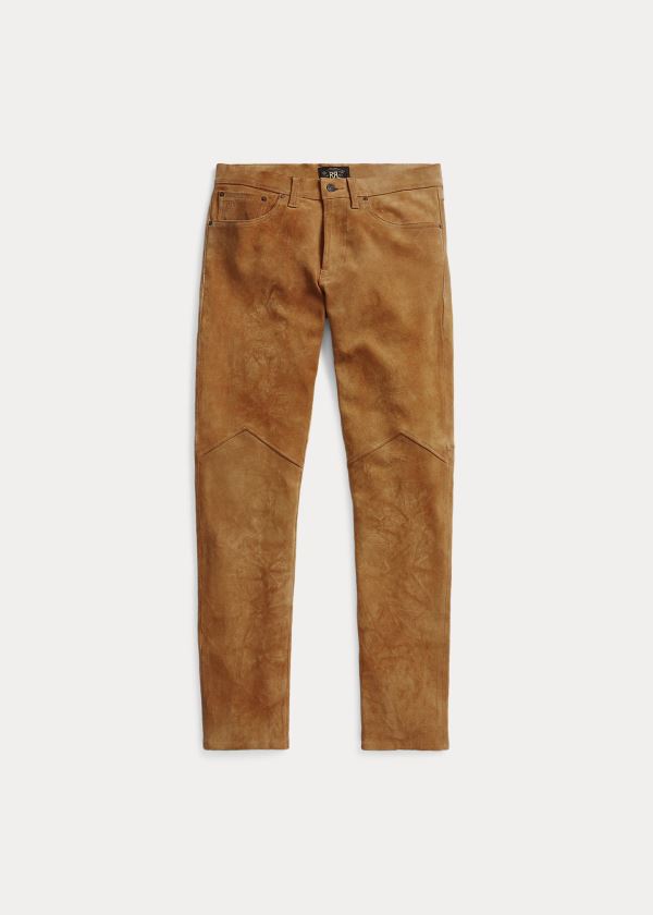 Spodnie Ralph Lauren Slim Fit Stretch Suede Pant Męskie Brązowe | LRED1337