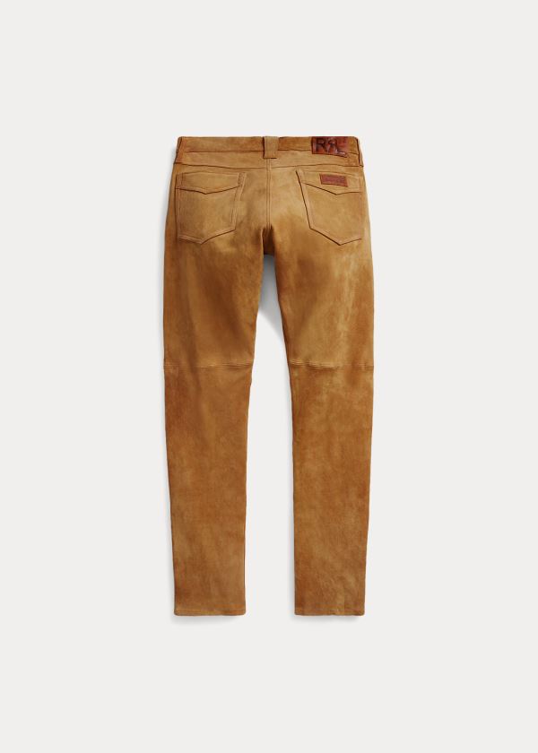 Spodnie Ralph Lauren Slim Fit Stretch Suede Pant Męskie Brązowe | LRED1337