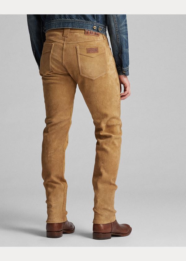 Spodnie Ralph Lauren Slim Fit Stretch Suede Pant Męskie Brązowe | LRED1337