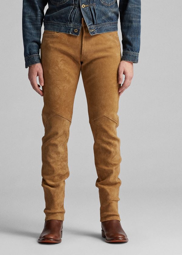 Spodnie Ralph Lauren Slim Fit Stretch Suede Pant Męskie Brązowe | LRED1337