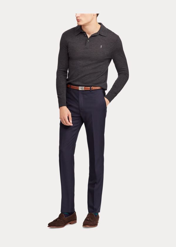 Spodnie Ralph Lauren Slim Fit Wool Twill Trouser Męskie Granatowe | RDKX7449