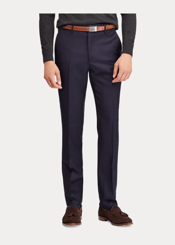 Spodnie Ralph Lauren Slim Fit Wool Twill Trouser Męskie Granatowe | RDKX7449