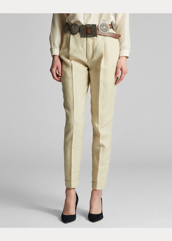 Spodnie Ralph Lauren Slim Pleated Linen Trouser Damskie Kremowe | NUWB1920