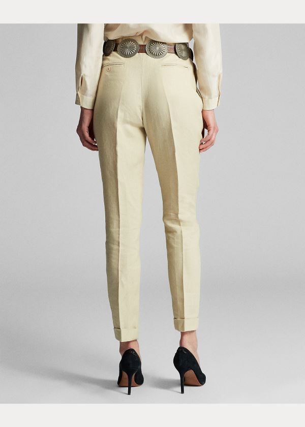 Spodnie Ralph Lauren Slim Pleated Linen Trouser Damskie Kremowe | NUWB1920