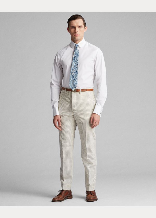 Spodnie Ralph Lauren Slim Stripe Seersucker Trouser Męskie Kremowe Niebieskie | ZNOB8319