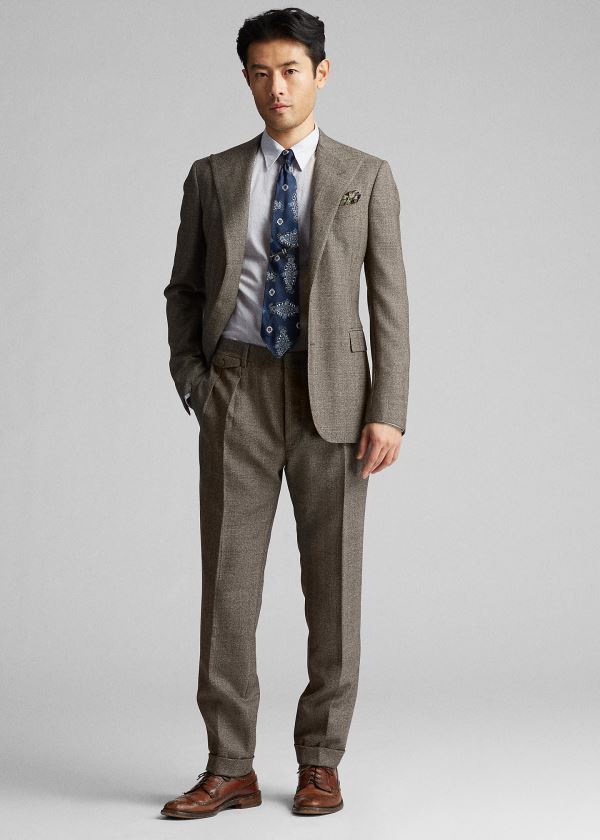 Spodnie Ralph Lauren Slim Windowpane Suit Trouser Męskie Brązowe Pomarańczowe | PETJ6370