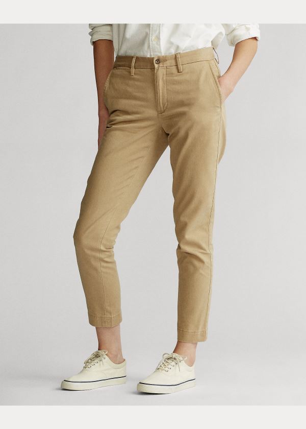 Spodnie Ralph Lauren Stretch Cotton Straight Pant Damskie Brązowe | FDJR9648