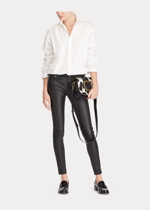 Spodnie Ralph Lauren Stretch Leather Skinny Pant Damskie Czarne | IIVG1836