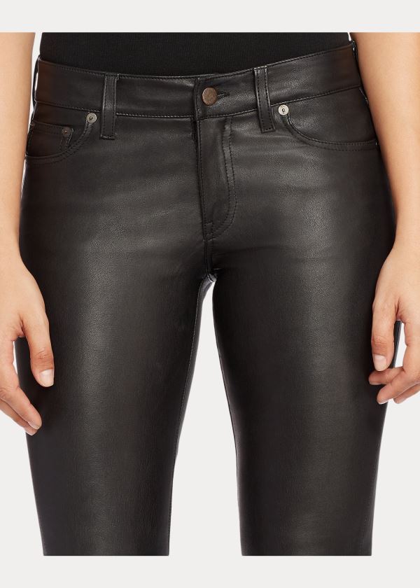 Spodnie Ralph Lauren Stretch Leather Skinny Pant Damskie Czarne | IIVG1836