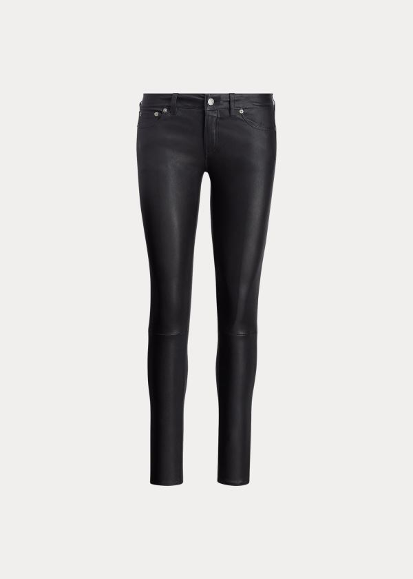 Spodnie Ralph Lauren Stretch Leather Skinny Pant Damskie Czarne | IIVG1836