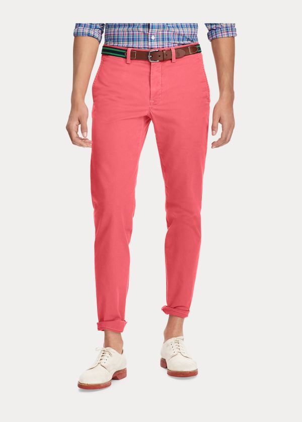 Spodnie Ralph Lauren Stretch Straight Fit Chino Męskie Czerwone | LEYD3156