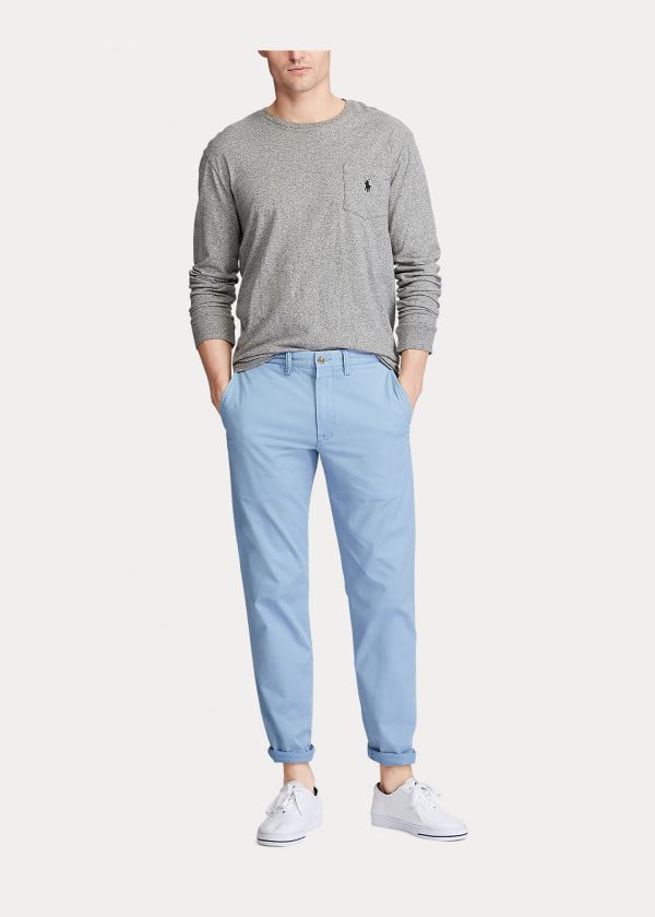 Spodnie Ralph Lauren Stretch Straight Fit Chino Męskie Niebieskie | YRBO2479