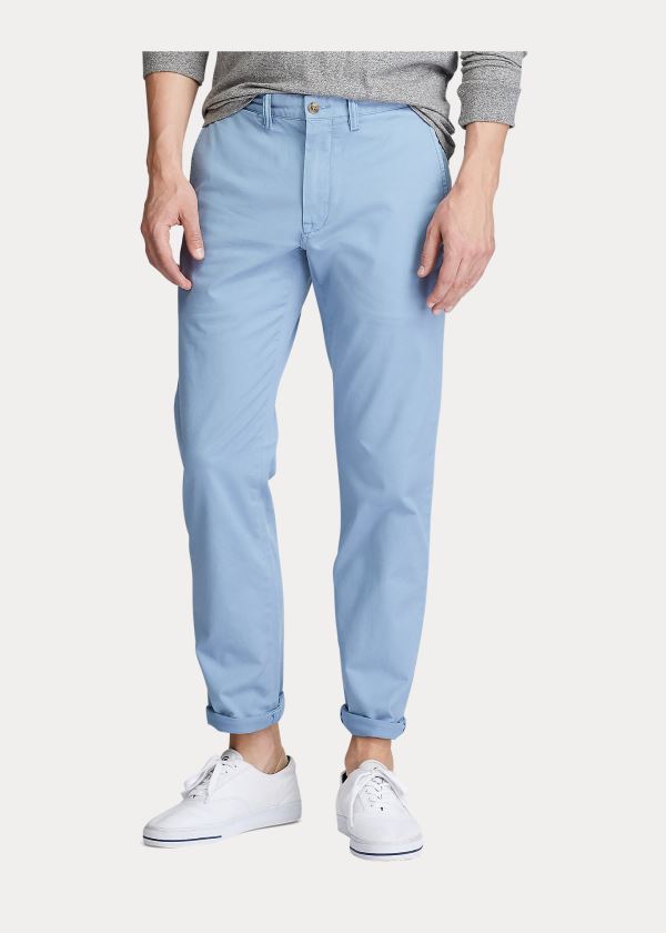 Spodnie Ralph Lauren Stretch Straight Fit Chino Męskie Niebieskie | YRBO2479