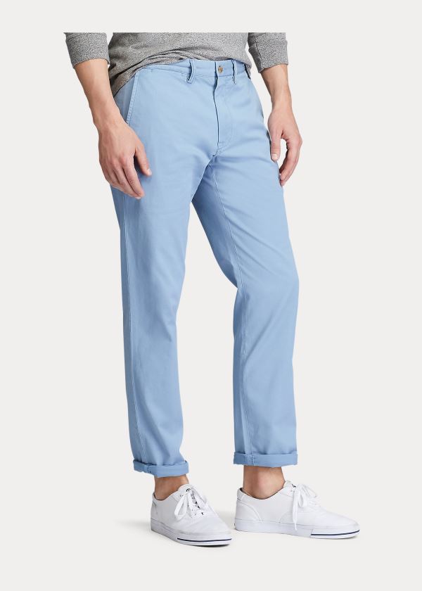 Spodnie Ralph Lauren Stretch Straight Fit Chino Męskie Niebieskie | YRBO2479