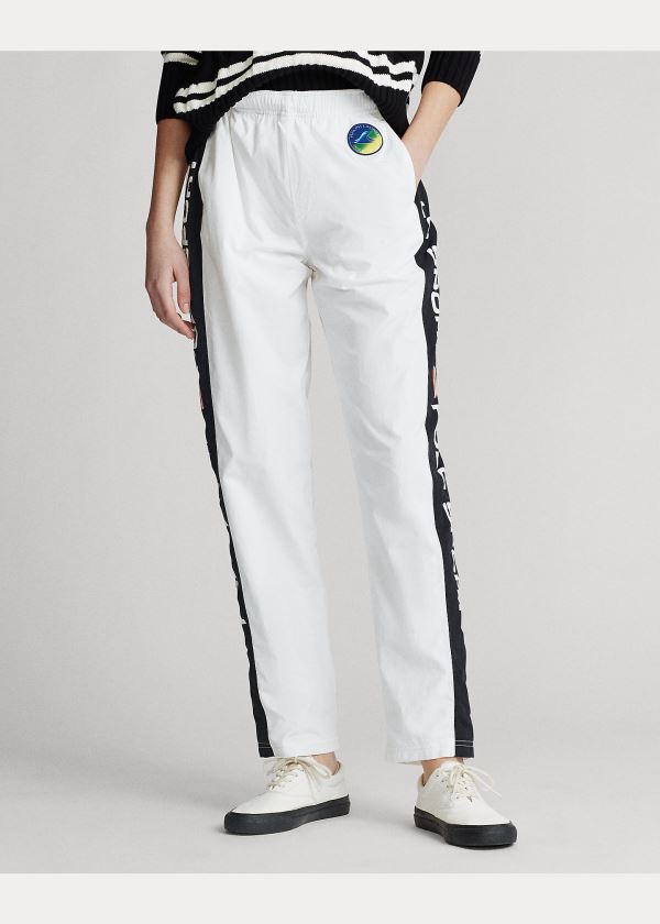 Spodnie Ralph Lauren Stripe-Trim Track Pant Damskie Białe Czarne | YWYH0860