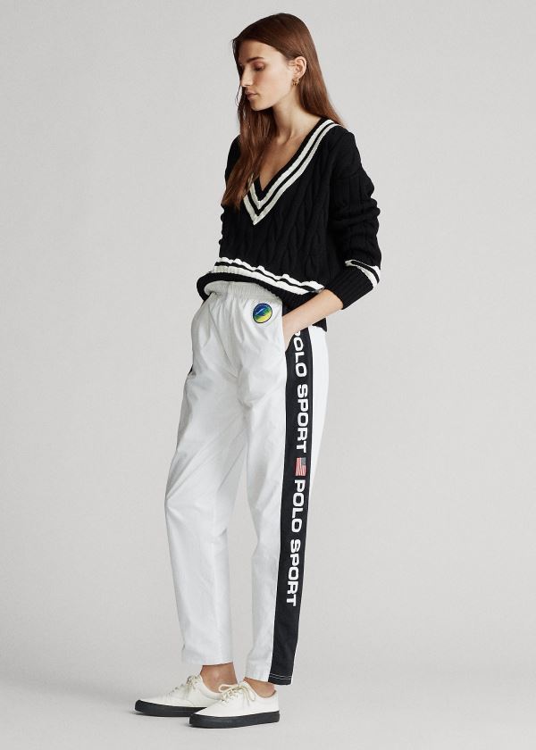 Spodnie Ralph Lauren Stripe-Trim Track Pant Damskie Białe Czarne | YWYH0860