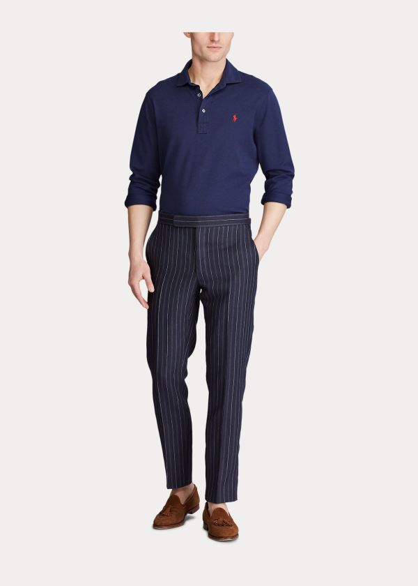 Spodnie Ralph Lauren Striped Barathea Suit Trouser Męskie Granatowe Kremowe | HFBT5257