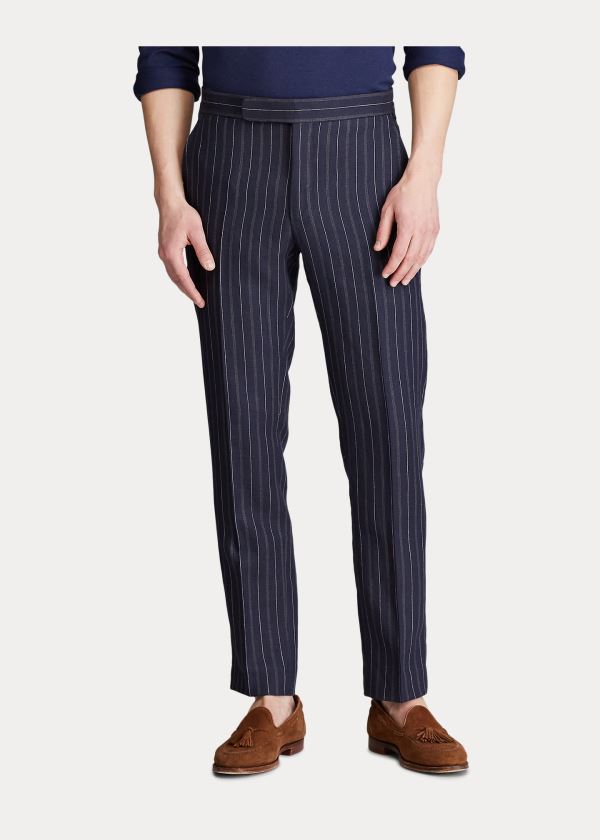 Spodnie Ralph Lauren Striped Barathea Suit Trouser Męskie Granatowe Kremowe | HFBT5257