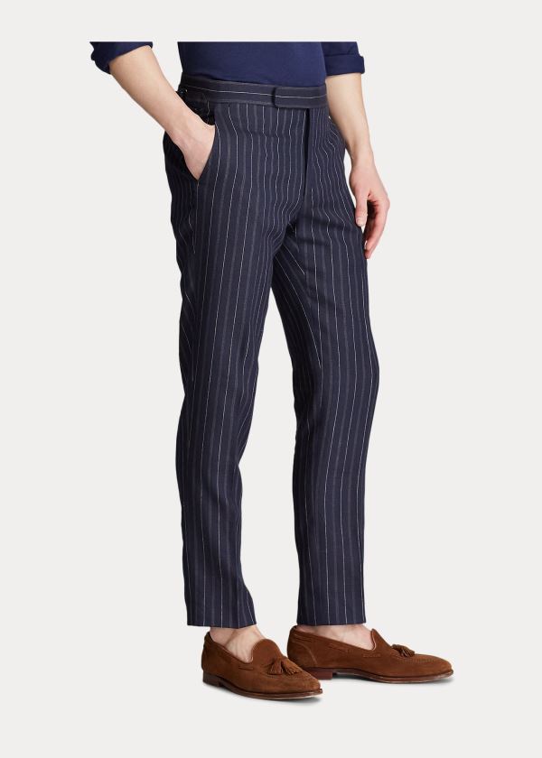 Spodnie Ralph Lauren Striped Barathea Suit Trouser Męskie Granatowe Kremowe | HFBT5257