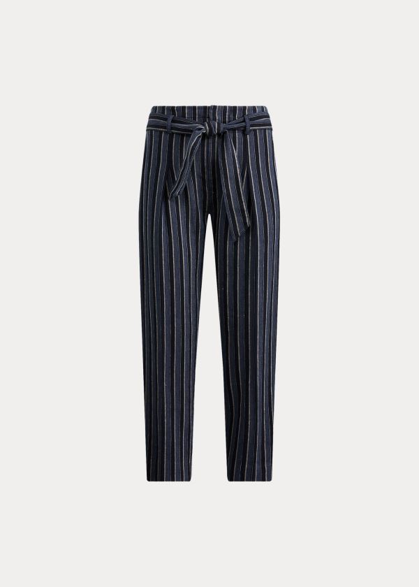 Spodnie Ralph Lauren Striped Cotton-Linen Pant Damskie Niebieskie Kolorowe | WFTE5754