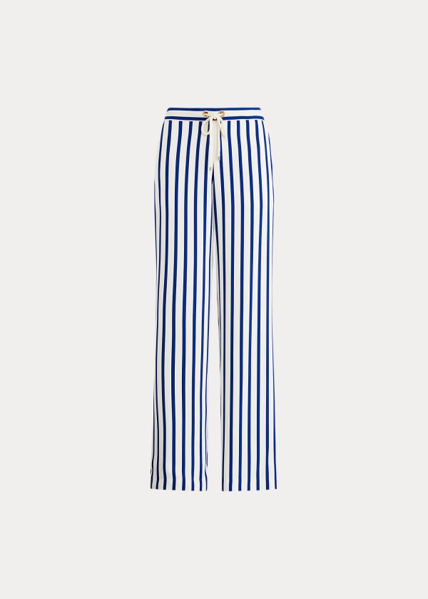 Spodnie Ralph Lauren Striped Satin Wide-Leg Pant Damskie Niebieskie Kremowe | QYCL4522