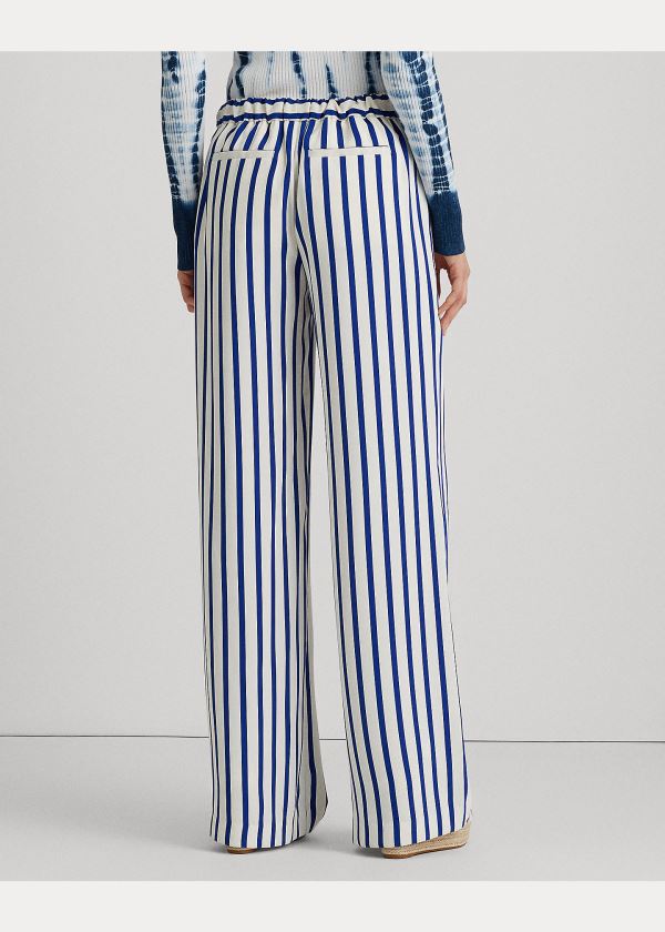 Spodnie Ralph Lauren Striped Satin Wide-Leg Pant Damskie Niebieskie Kremowe | QYCL4522