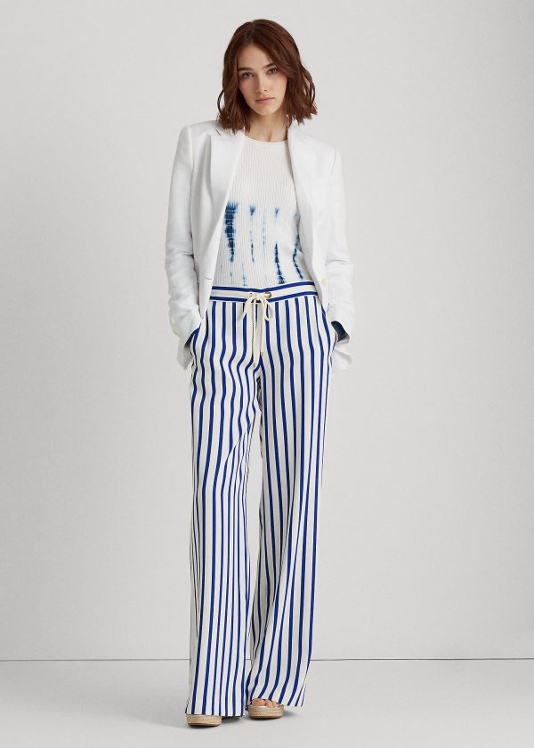 Spodnie Ralph Lauren Striped Satin Wide-Leg Pant Damskie Niebieskie Kremowe | QYCL4522