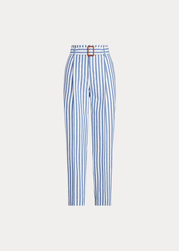 Spodnie Ralph Lauren Striped Straight-Leg Pant Damskie Niebieskie Białe | BMWM1719