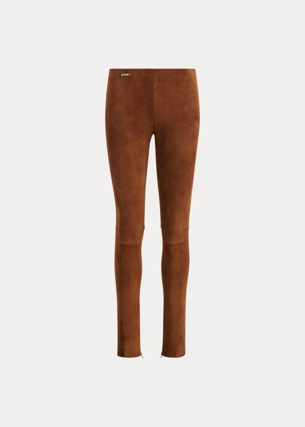 Spodnie Ralph Lauren Suede Skinny Pant Damskie Brązowe | BVCP2679