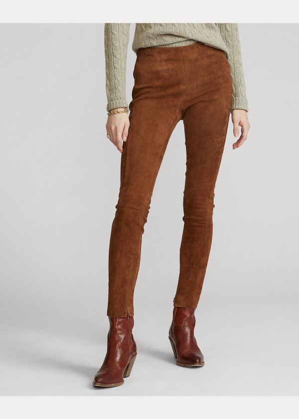 Spodnie Ralph Lauren Suede Skinny Pant Damskie Brązowe | BVCP2679