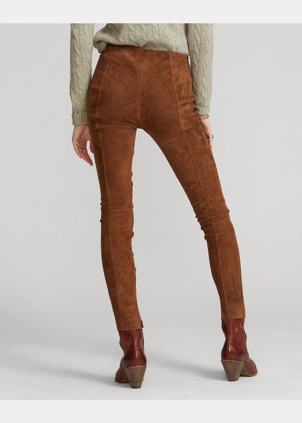 Spodnie Ralph Lauren Suede Skinny Pant Damskie Brązowe | BVCP2679