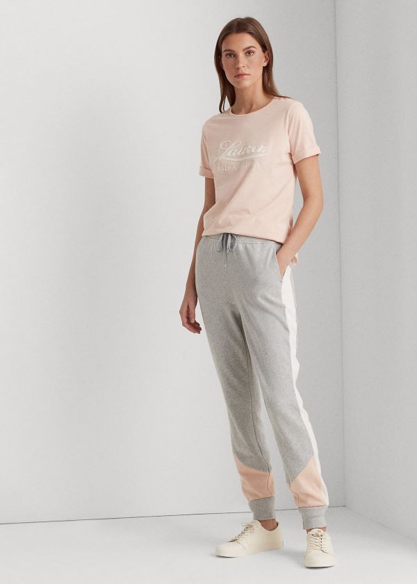 Spodnie Ralph Lauren Three-Tone French Terry Pant Damskie Szare Różowe Kremowe | NHJV7870