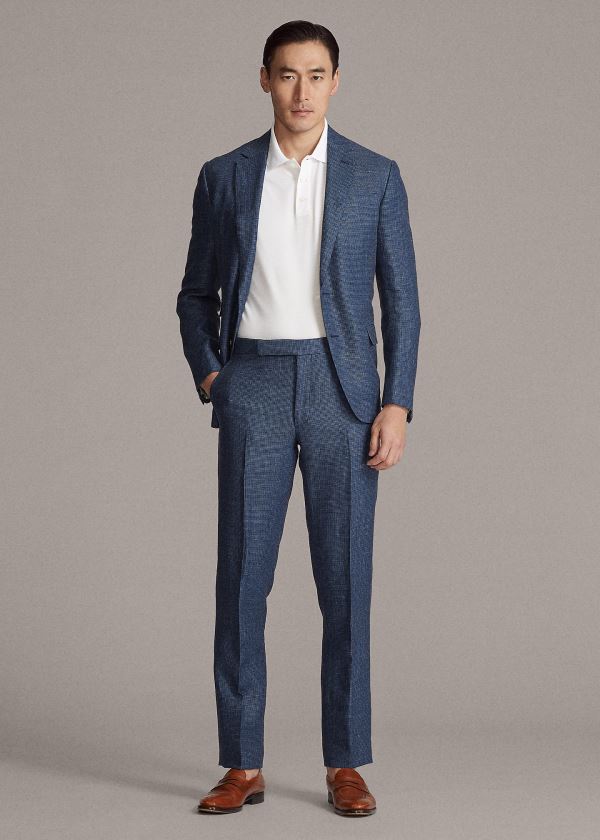 Spodnie Ralph Lauren Tick-Weave Suit Trouser Męskie Niebieskie Granatowe | XURU9161