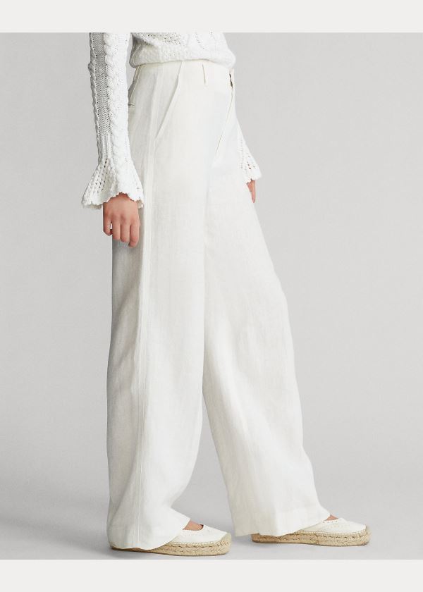 Spodnie Ralph Lauren Wide-Leg Linen Pant Damskie Białe | NGMB5679