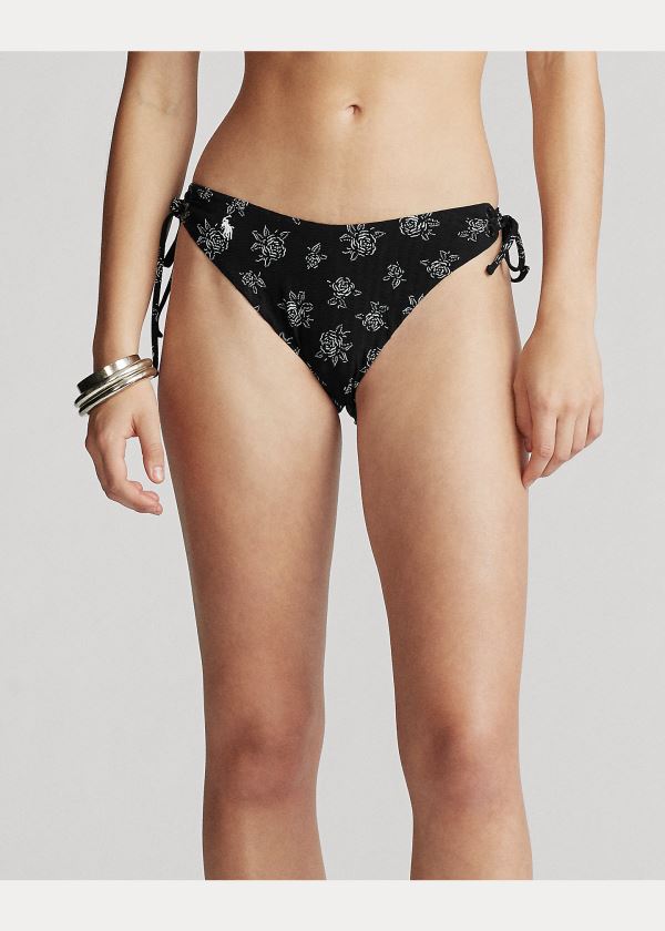 Stroje Pływackie Ralph Lauren Floral Side-Tie Bikini Bottom Damskie Czarne | BZMI7697