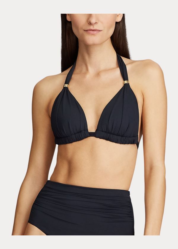 Stroje Pływackie Ralph Lauren Halter Bikini Top Damskie Czarne | JMYC5332