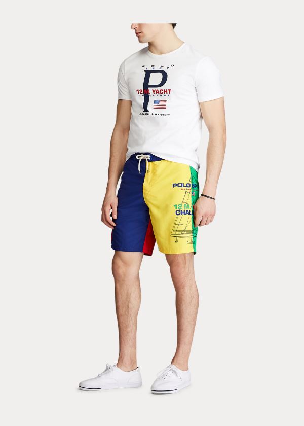 Stroje Pływackie Ralph Lauren Kailua Polo Sport Swim Trunk Męskie Niebieskie Żółte Czerwone | FWJS9554