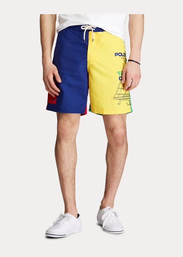 Stroje Pływackie Ralph Lauren Kailua Polo Sport Swim Trunk Męskie Niebieskie Żółte Czerwone | FWJS9554