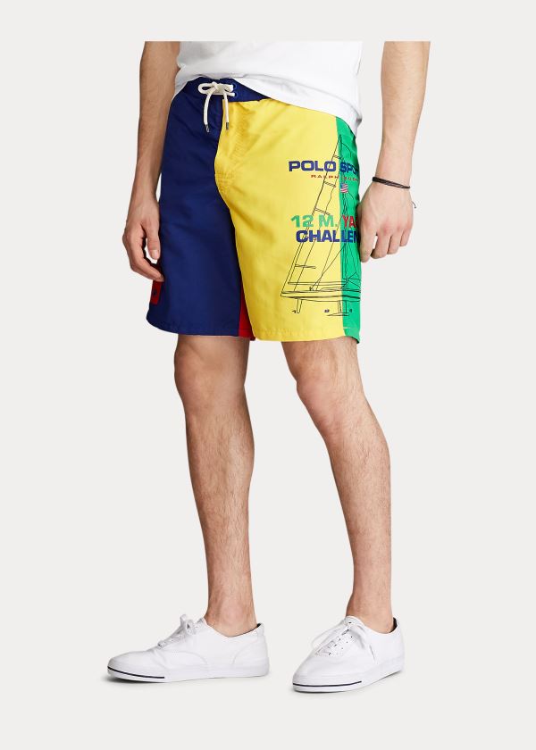 Stroje Pływackie Ralph Lauren Kailua Polo Sport Swim Trunk Męskie Niebieskie Żółte Czerwone | FWJS9554