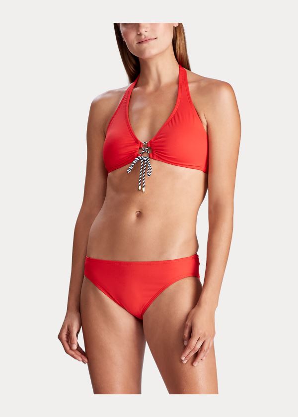 Stroje Pływackie Ralph Lauren Lace-Front Halter Bikini Top Damskie Czerwone | XNHY6547