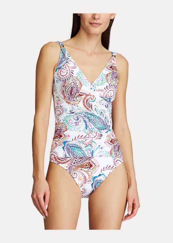 Stroje Pływackie Ralph Lauren Paisley Surplice One-Piece Damskie Białe | DIPG5582