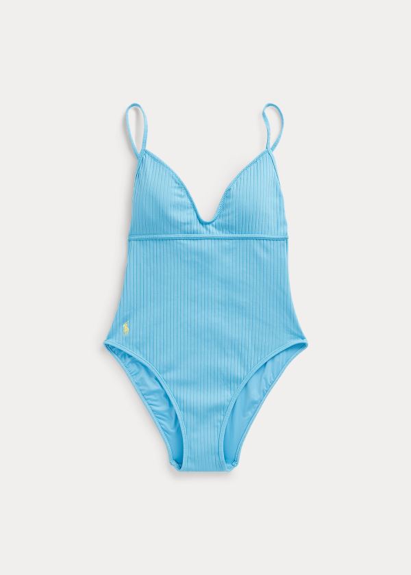 Stroje Pływackie Ralph Lauren Ribbed One-Piece Swimsuit Damskie Niebieskie | DBRD1104