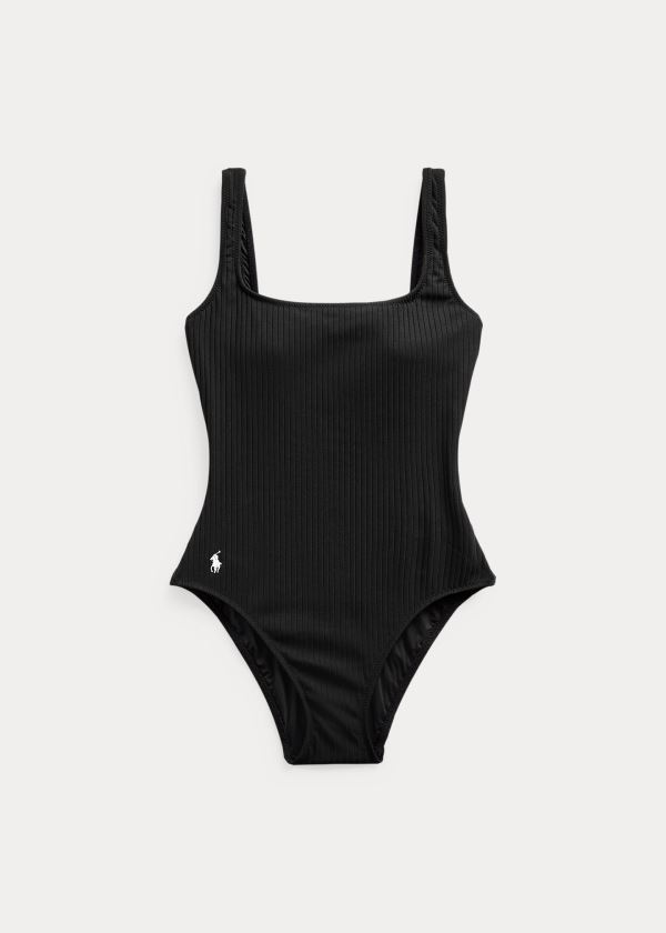 Stroje Pływackie Ralph Lauren Ribbed Scoopback One-Piece Damskie Czarne | CTQC7693