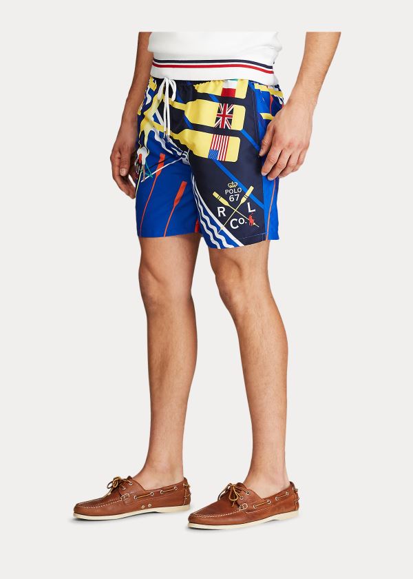 Stroje Pływackie Ralph Lauren Rowing-Print Swim Trunk Męskie Kolorowe | LDEM7975