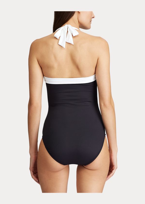 Stroje Pływackie Ralph Lauren Shirred Bandeau One-Piece Damskie Czarne | FDNX2806