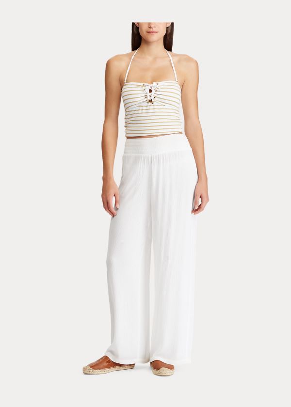 Stroje Pływackie Ralph Lauren Smocked Wide-Leg Pant Damskie Białe | BGUN0810